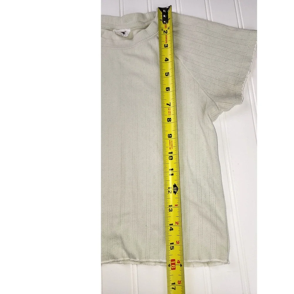 Cotton On Baby Tee Womens XS Sage Green Pointelle Lettuce Edge Raglan Sleeve y2K - Picture 3 of 6